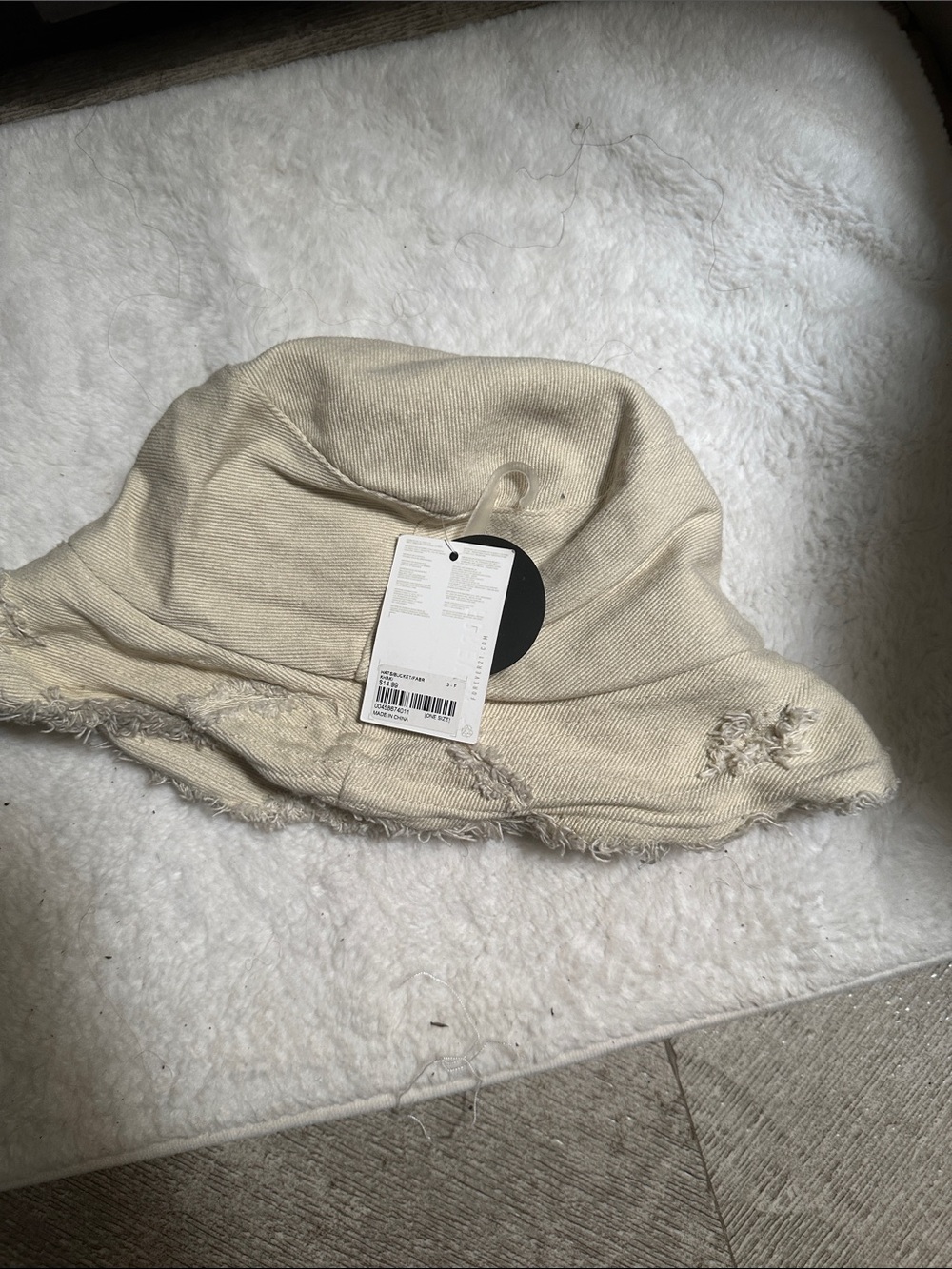Forever 21 Cream Distressed Bucket Hat